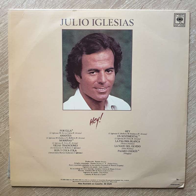 Julio Iglesias  Hey! - Opened    Vinyl LP Record - Very-Good+ Quality (VG+)