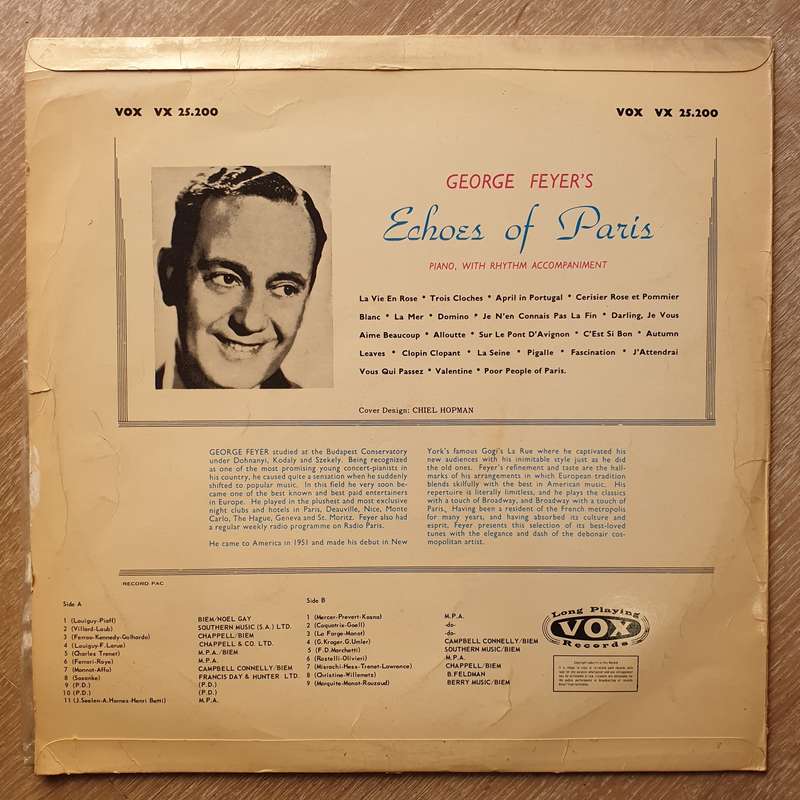 George Feyer  Echoes Of Paris - Opened - Vinyl LP Record  - Very-Good Quality (VG)