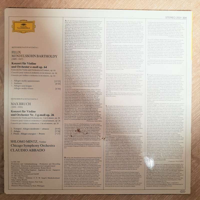 Mendelssohn  Bruch - Shlomo Mintz  Chicago Symphony Orchestra  Claudio Abbado  Vio...