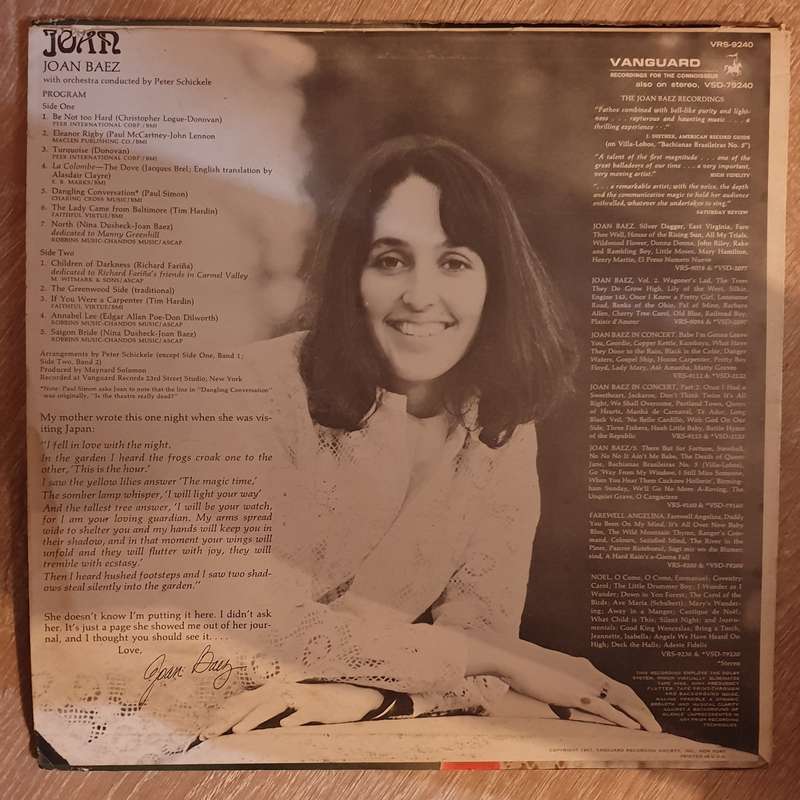 Joan Baez  Joan  - Vinyl LP Record - Opened  - Very-Good- Quality (VG-)