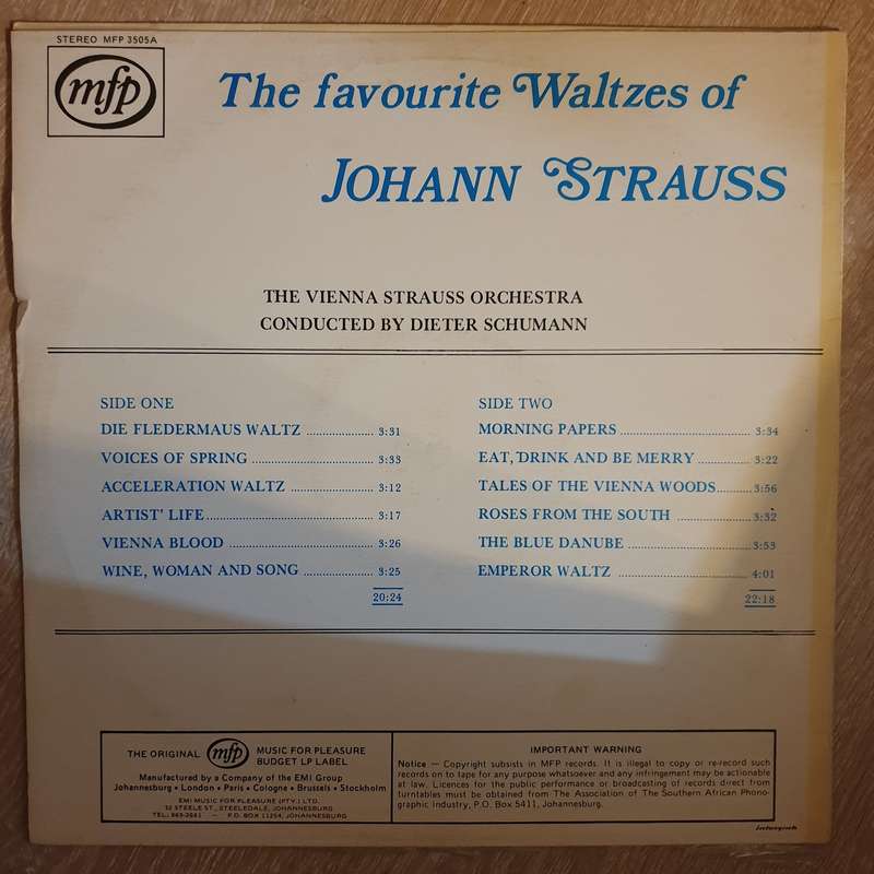 The Favourite Waltzes of Johann Strauss  - Vinyl LP Record - Opened  - Very-Good+ Quality (VG+)