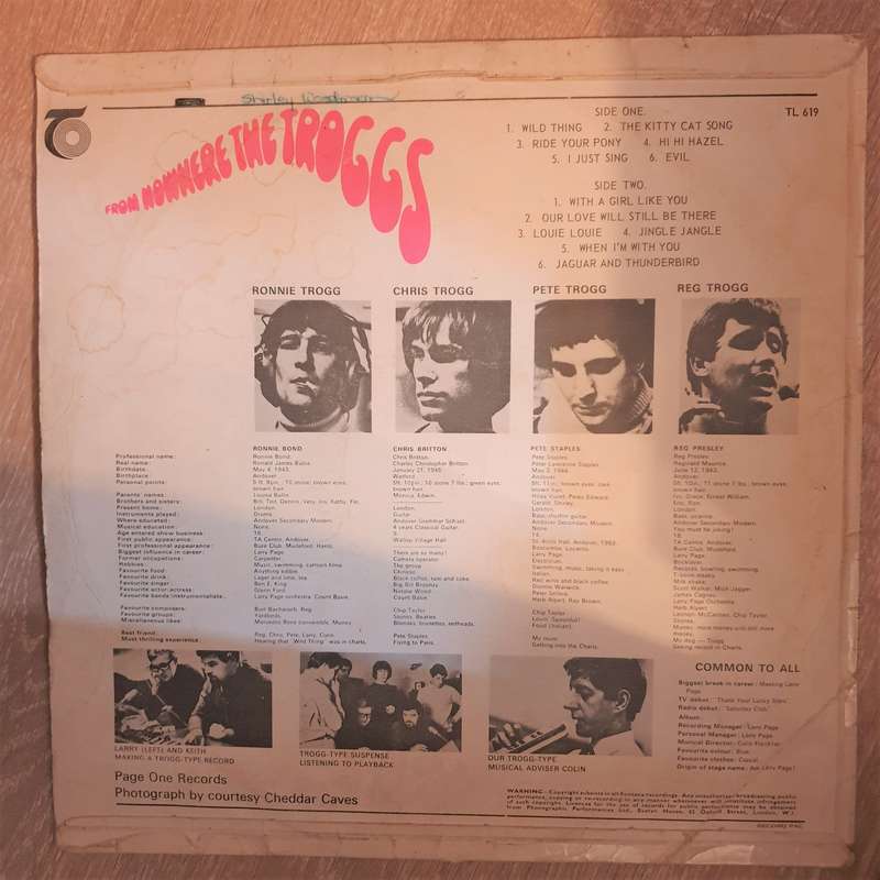 The Troggs  From Nowhere - Vinyl LP Record  (VG-)