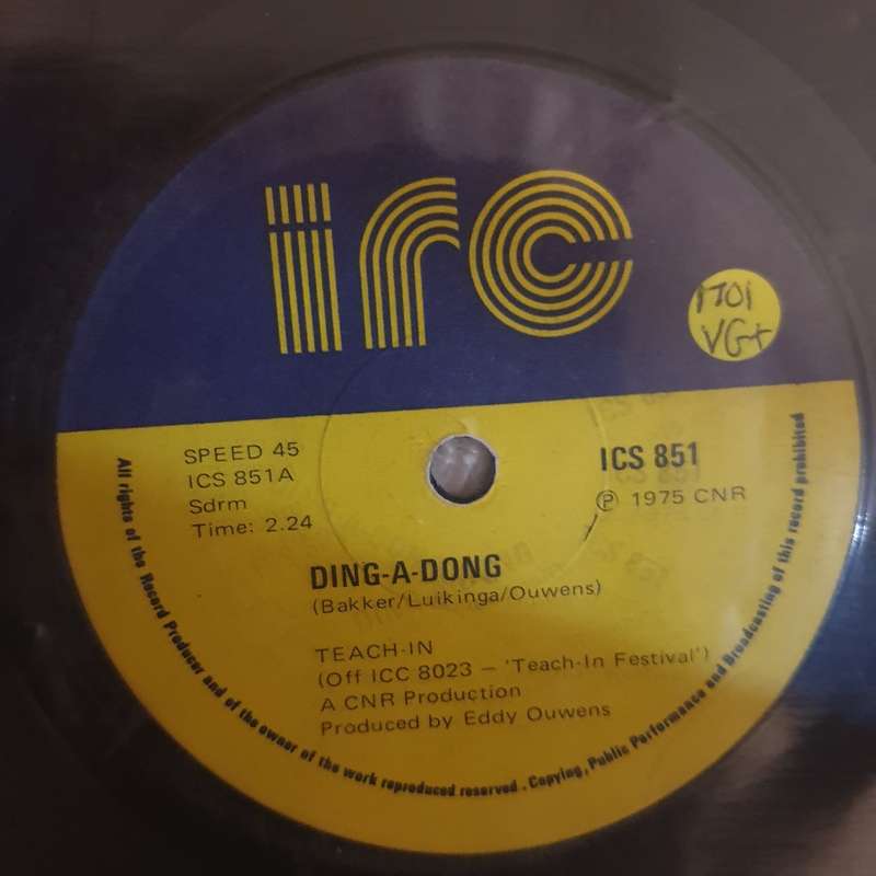 Teach-In  Ding-A-Dong - Vinyl 7" Record - Very-Good+ Quality (VG+)
