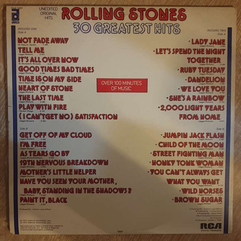 The Rolling Stones  30 Greatest Hits -  Unedited Original Hits - Double Vinyl LP Record - O...
