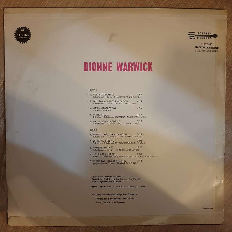 Dionne Warwick - Promises Promises - Vinyl LP Record - Opened  - Very-Good+ Quality (VG+)