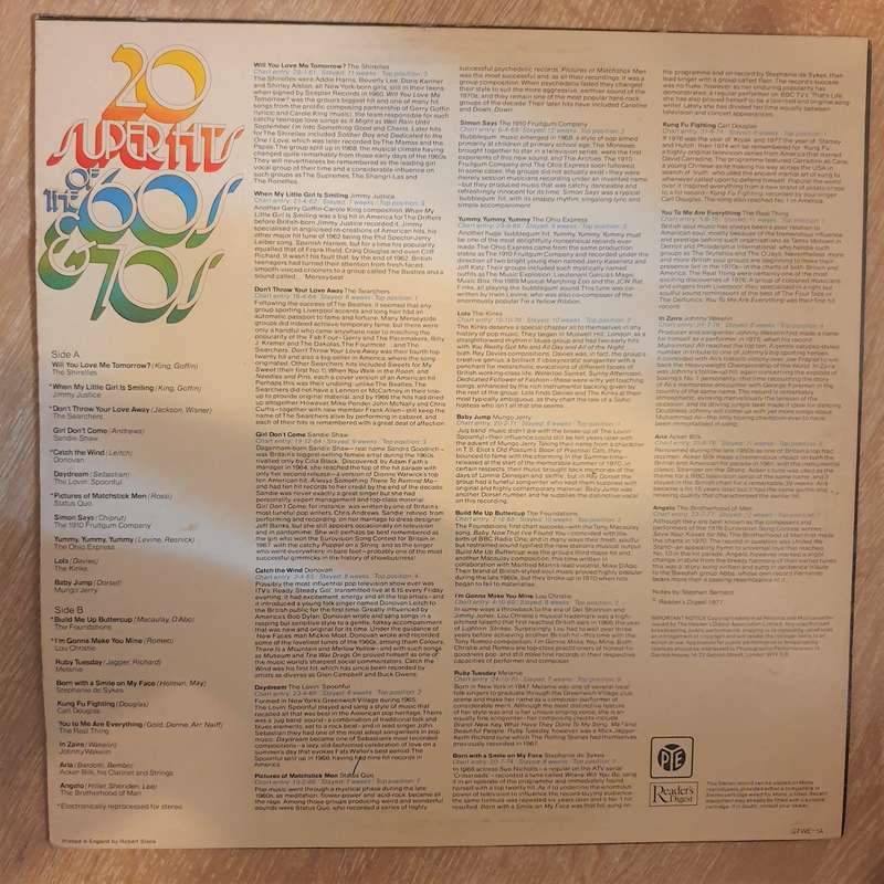 20 Super Hits of The 60's & 70's  Vinyl LP Record - Opened  - Very-Good+ Quality (VG+)