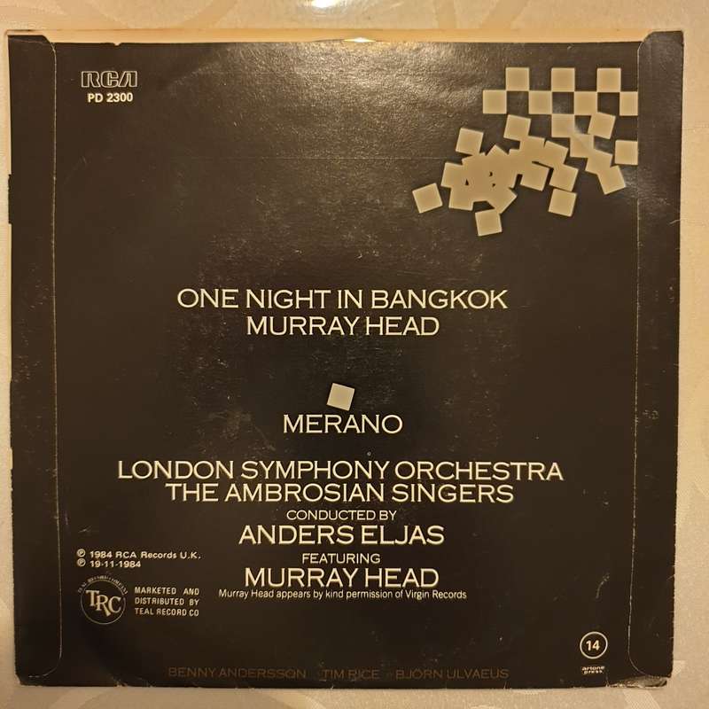 Murray Head  One Night In Bangkok - Vinyl 7" Record - Very-Good+ Quality (VG+)