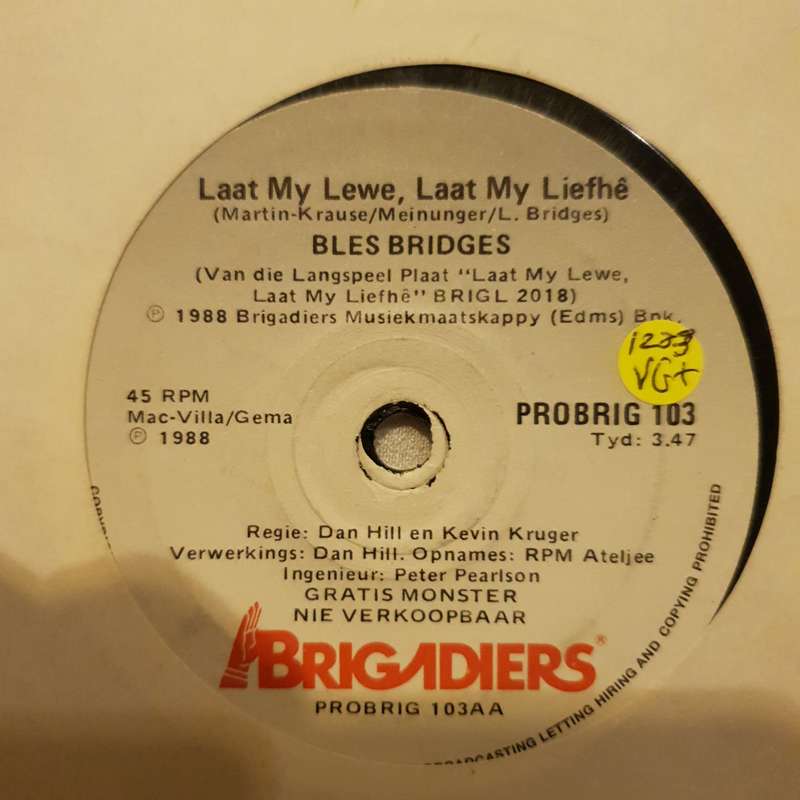 Bles Bridges  Laat Mty Lewe, Laat My Liefhê - Vinyl 7" Record - Very-Good+ Quality (VG+)
