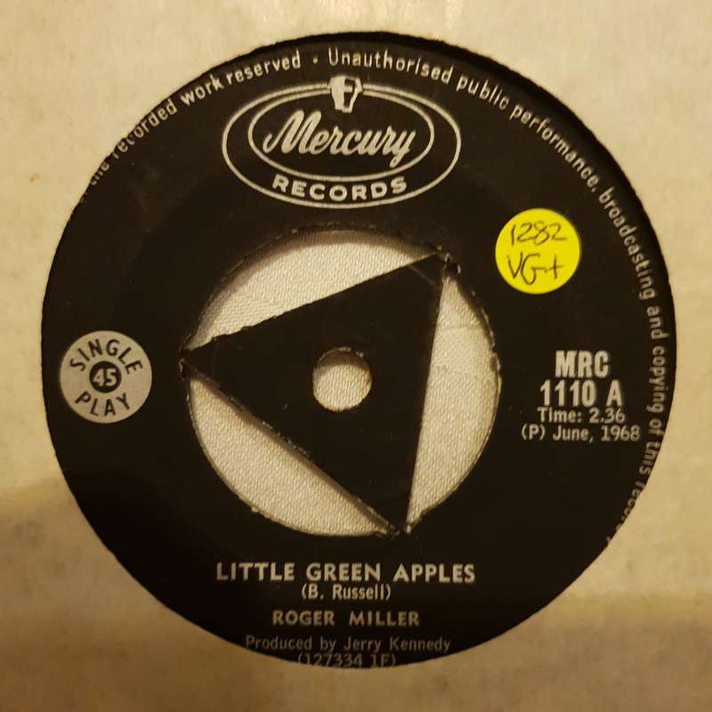 Roger Miller  Little Green Apples - Vinyl 7" Record - Very-Good+ Quality (VG+)