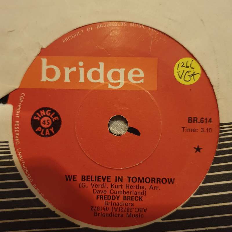 Freddy Breck  We Believe In Tomorrow - Vinyl 7" Record - Very-Good+ Quality (VG+)