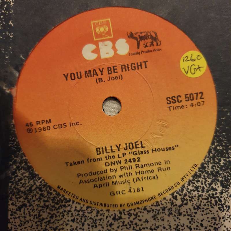 Billy Joel  You May Be Right - Vinyl 7" Record - Very-Good+ Quality (VG+)