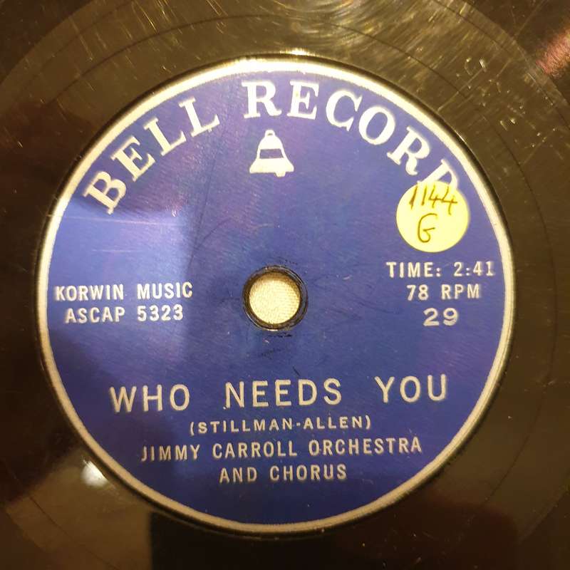 Jimmy Carroll Orchestra And Chorus / Artie Malvin  Who Needs You / Butterfly - Vinyl 7" Rec...