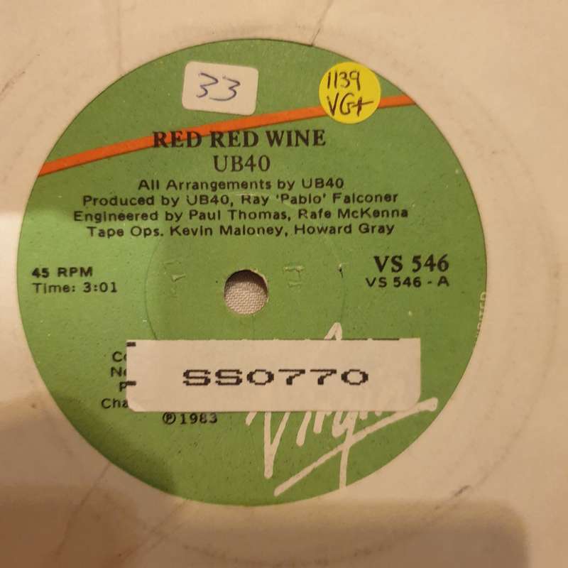 UB40  Red Red Wine - Vinyl 7" Record - Very-Good+ Quality (VG+)