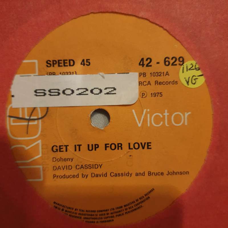 David Cassidy  Get It Up For Love - Vinyl 7" Record - Very-Good- Quality (VG-)