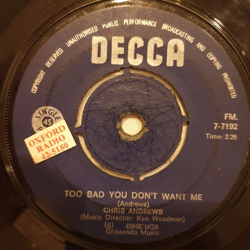 Chris Andrews  Yesterday Man - Vinyl 7" Record - Good Quality (G)