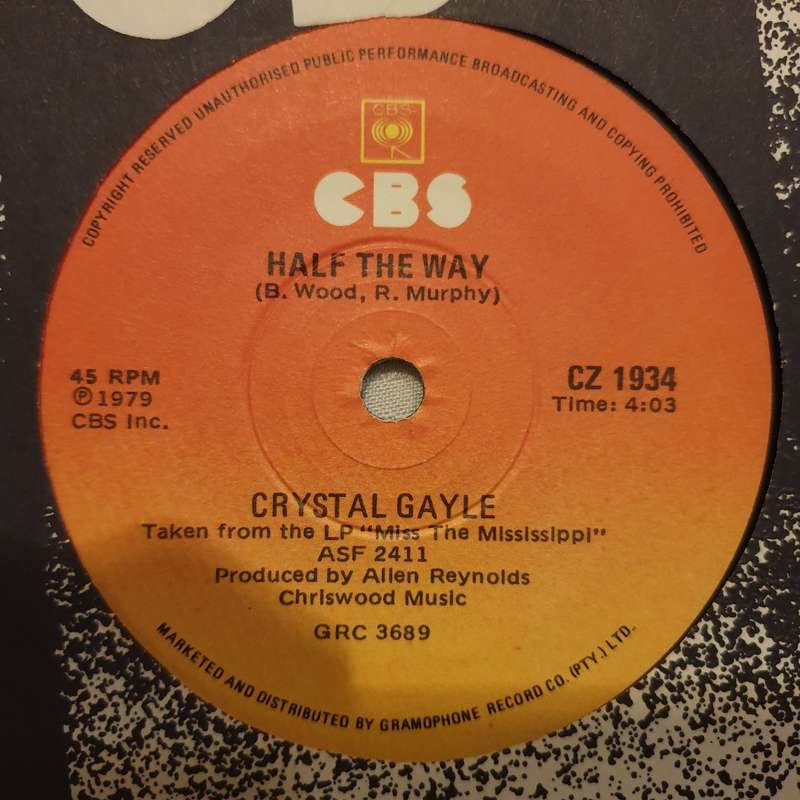 Crystal Gayle  Half The Way - Vinyl 7" Record - Very-Good+ Quality (VG+)