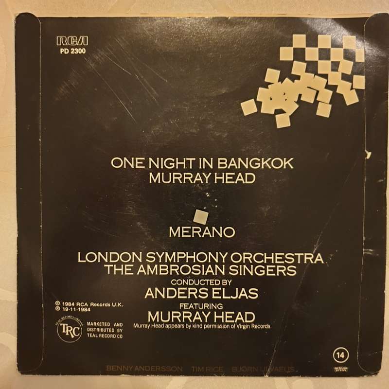 Murray Head  One Night In Bangkok / Merano  - Vinyl 7" Record - Opened  - Very-Good Quality...