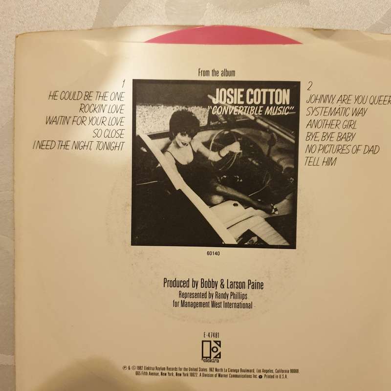 Josie Cotton  He Could Be The One - Pink Vinyl 7" Record - Very-Good+ Quality (VG+)