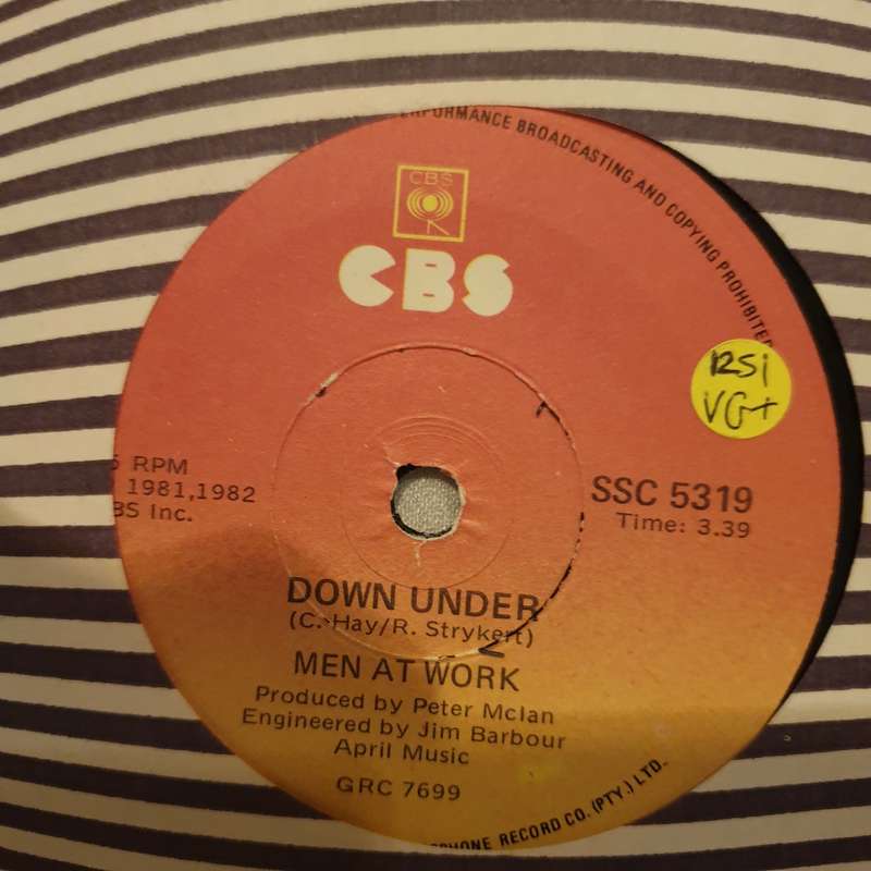 Men At Work  Down Under - Vinyl 7" Record - Very-Good+ Quality (VG+)