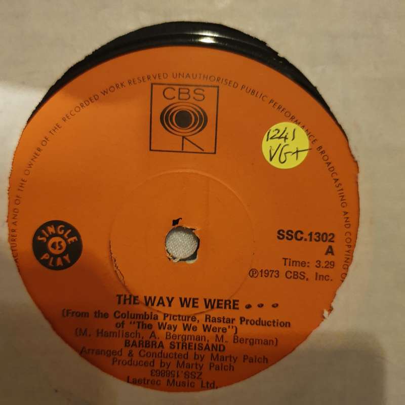 Barbra Streisand  The Way We Were - Vinyl 7" Record - Very-Good+ Quality (VG+)