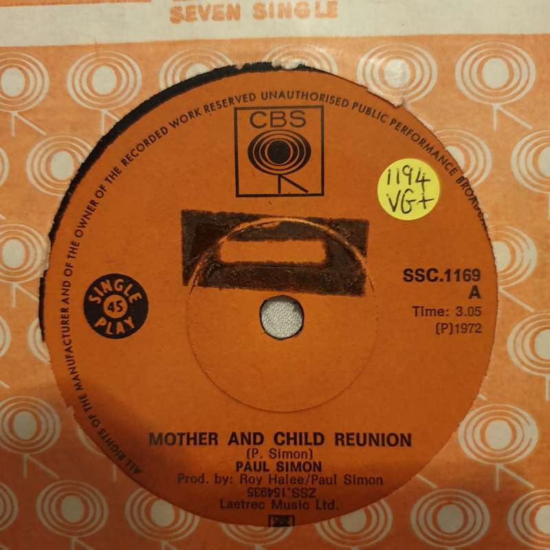 Paul Simon  Mother And Child Reunion - Vinyl 7" Record - Very-Good+ Quality (VG+)