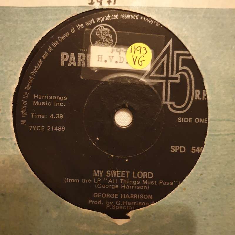 George Harrison  My Sweet Lord  - Vinyl 7" Record - Opened  - Very-Good Quality (VG)