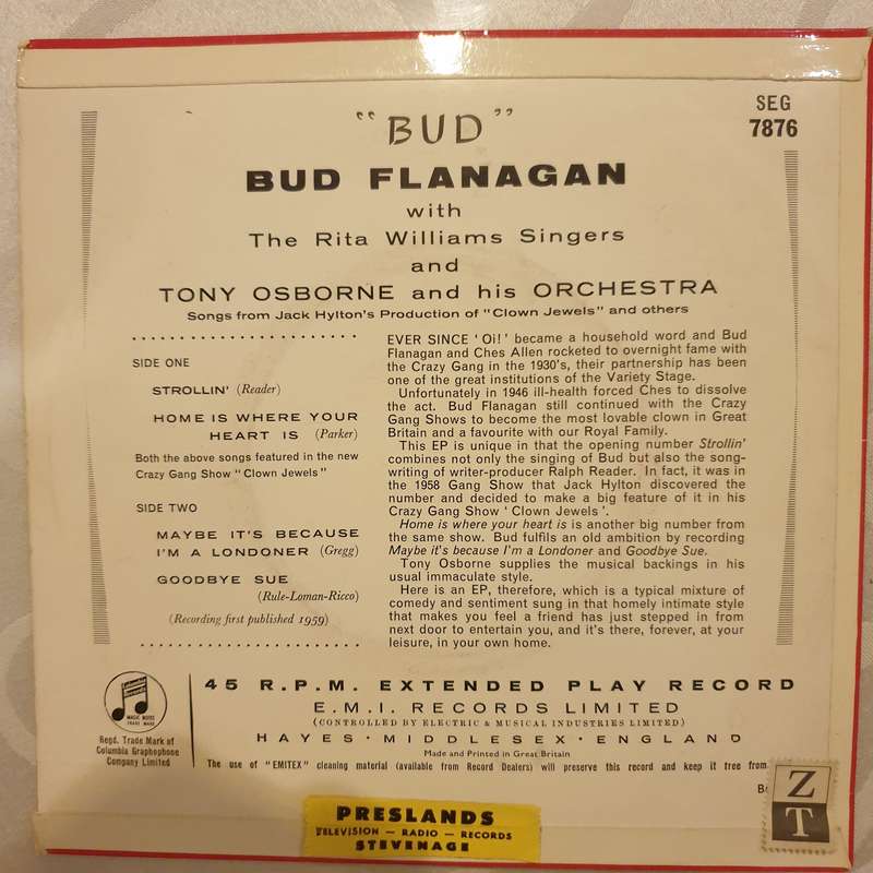 Bud Flanagan With The Rita Williams Singers & Tony Osborne And His Orchestra  Bud - Vinyl 7...