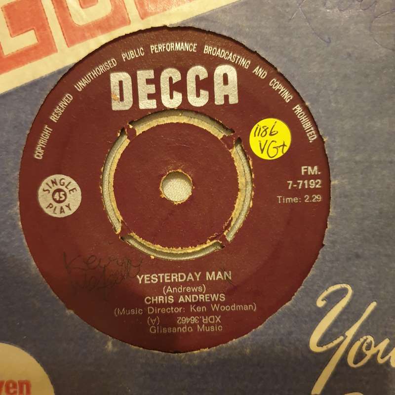 Chris Andrews  Yesterday Man  Bud - Vinyl 7" Record - Very-Good+ Quality (VG+)