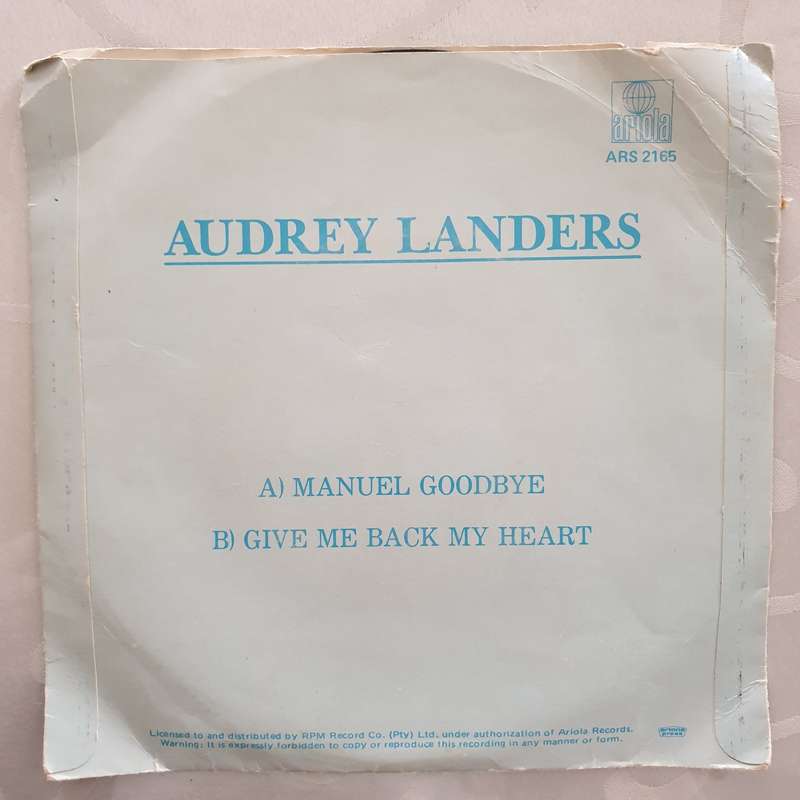 Audrey Landers  Manuel Goodbye - Vinyl 7" Record - Opened  - Good+ Quality (G+)