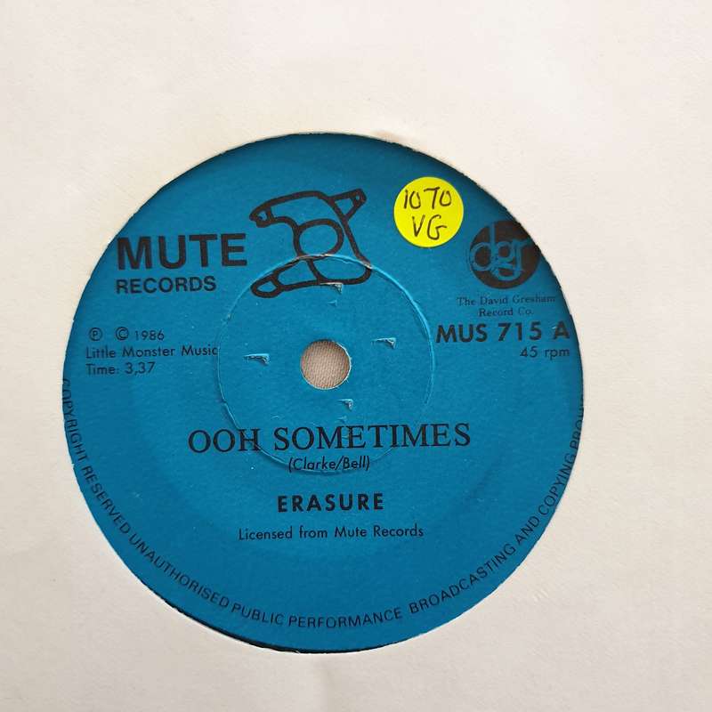 Erasure  Sometimes - Vinyl 7" Record - Opened  - Very-Good Quality (VG)