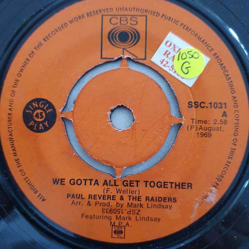 Paul Revere & The Raiders Featuring Mark Lindsay  We Gotta All Get Together - Vinyl 7" Reco...