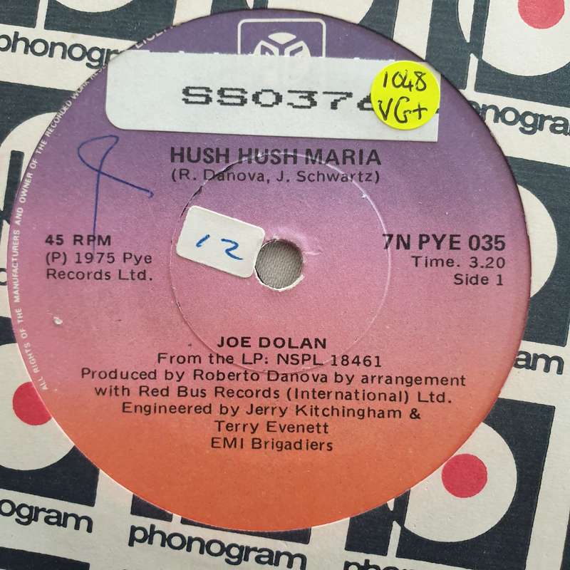 Joe Dolan  Hush Hush Maria / The Most Wanted Man In The USA - Vinyl 7" Record - Very-Good+ ...