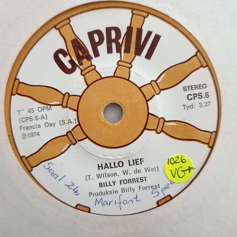 Billy Forest - Hallo Lief - Vinyl 7" Record - Very-Good+ Quality (VG+)