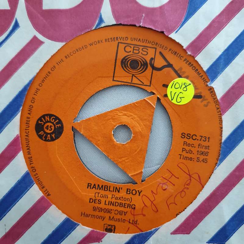 Des Lindberg  Two Little Boys / Ramblin' Boy - Vinyl 7" Record - Opened  - Very-Good Qualit...