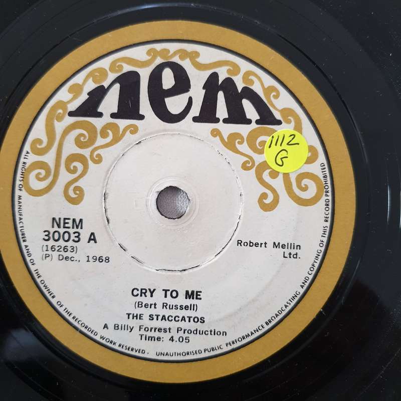 The Staccatos  Cry To Me - Vinyl 7" Record - Good Quality (G)