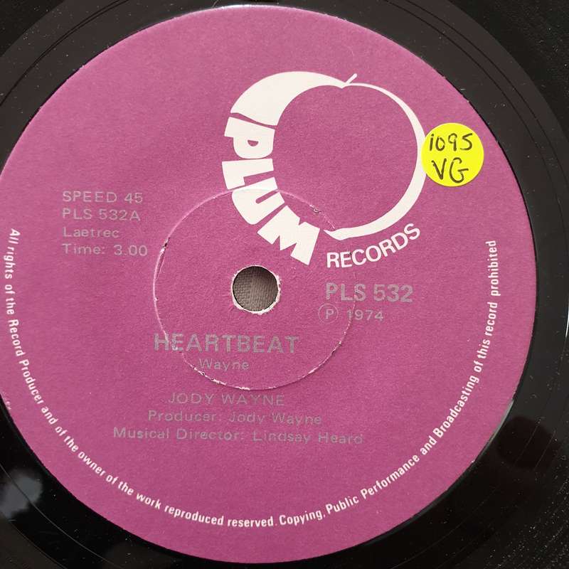 Jody Wayne  Heartbeat - Vinyl 7" Record - Opened  - Very-Good Quality (VG)