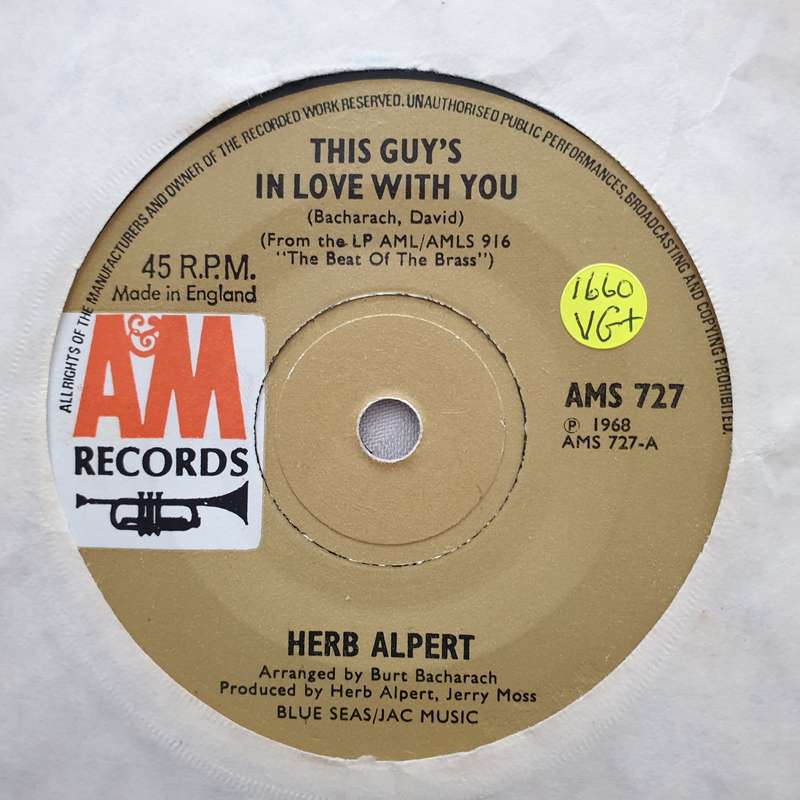 Herb Alpert  This Guy's In Love With You - Vinyl 7" Record - Very-Good+ Quality (VG+)