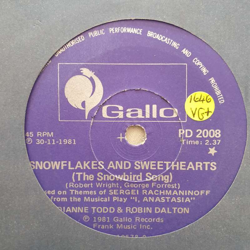 Dianne Todd & Robin Dalton - Snowflakes and Seethearts - Vinyl 7" Record - Very-Good+ Quality (VG+)