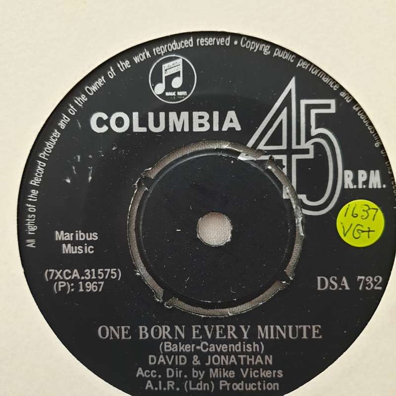 David  & Jonathan - One Born Every Minute - Vinyl 7" Record - Very-Good+ Quality (VG+)