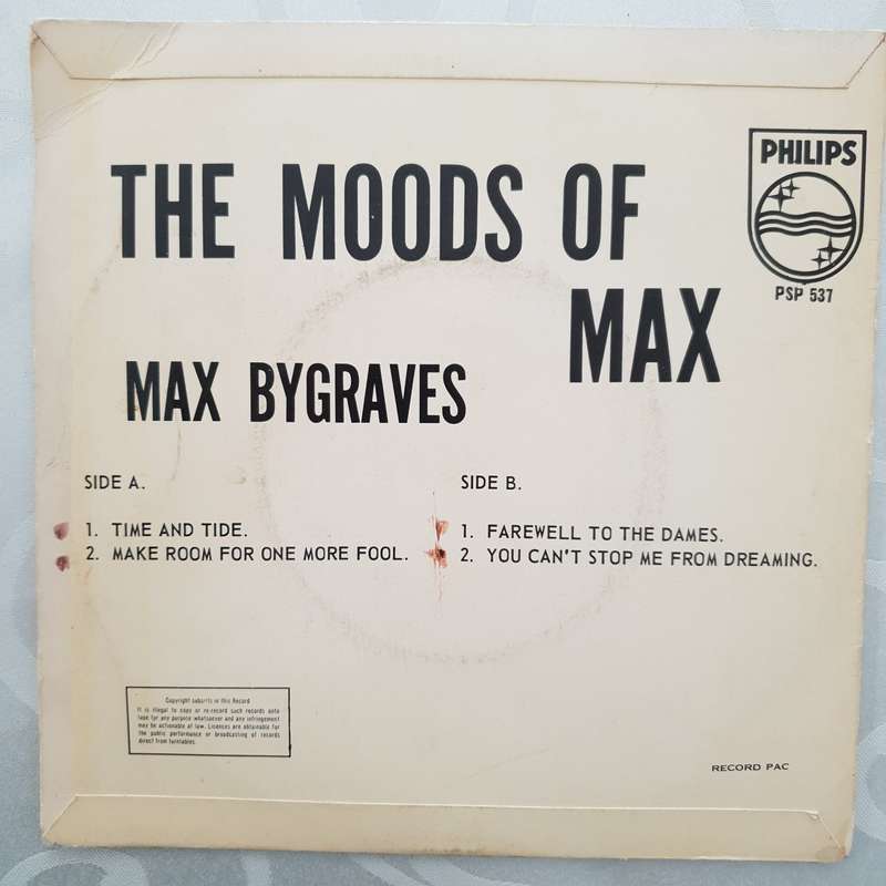 Max Bygraves  The Moods Of Max -Vinyl 7" Record - Opened  - Very-Good Quality (VG)