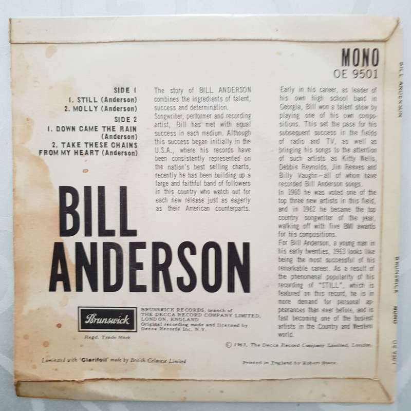 Bill Anderson - Vinyl 7" Record - Very-Good+ Quality (VG+)