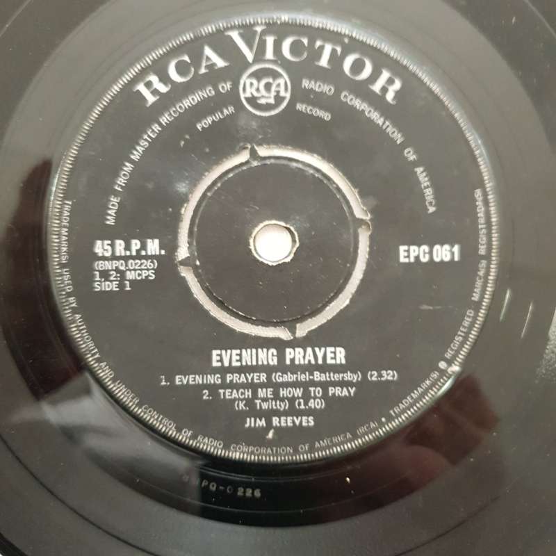 Jim Reeves  Evening Prayer - Vinyl 7" Record - Good Quality (G)