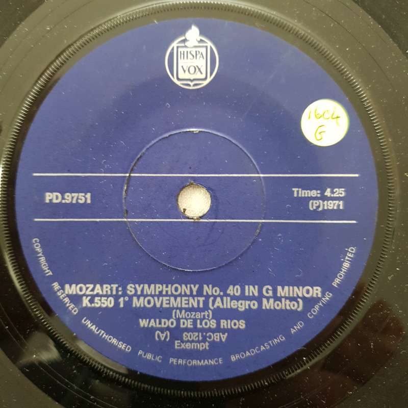 Waldo De Los Rios  Symphony No. 40 In G Minor K.550 1° Movement - Vinyl 7" Record - Good Q...