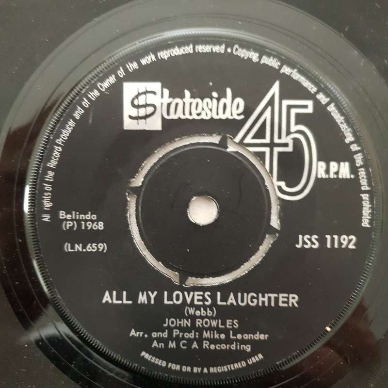 John Rowles  The Pain Goes On Forever - Vinyl 7" Record - Very-Good- Quality (VG-)