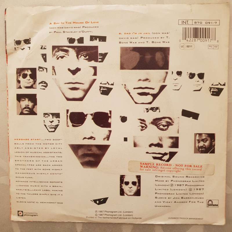 Was (Not Was)  Spy In The House Of Love - Vinyl 7" Record - Very-Good+ Quality (VG+)
