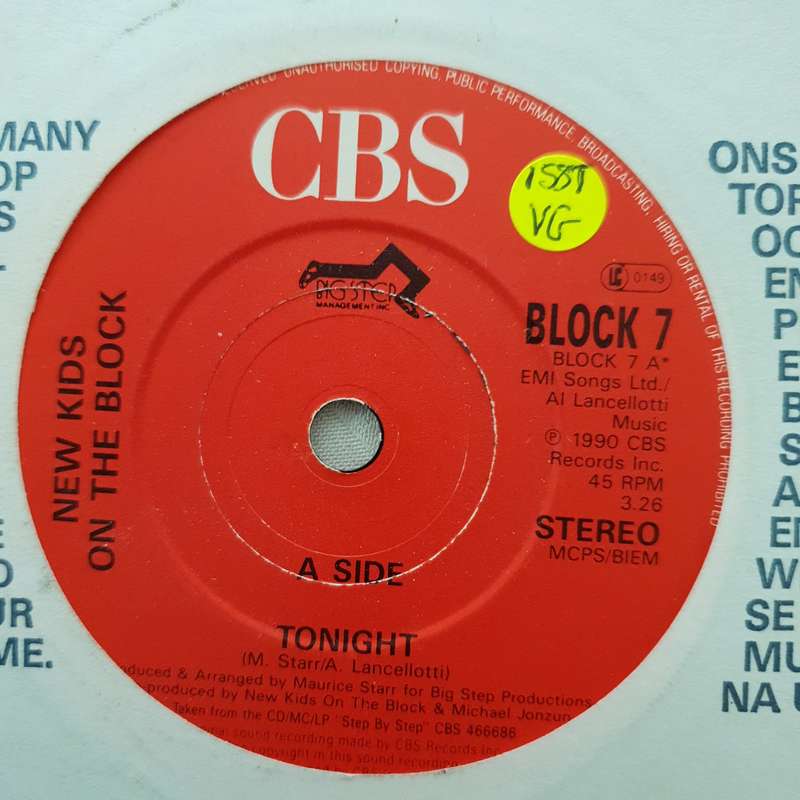 New Kids On The Block  Tonight - Vinyl 7" Record - Opened  - Very-Good Quality (VG)