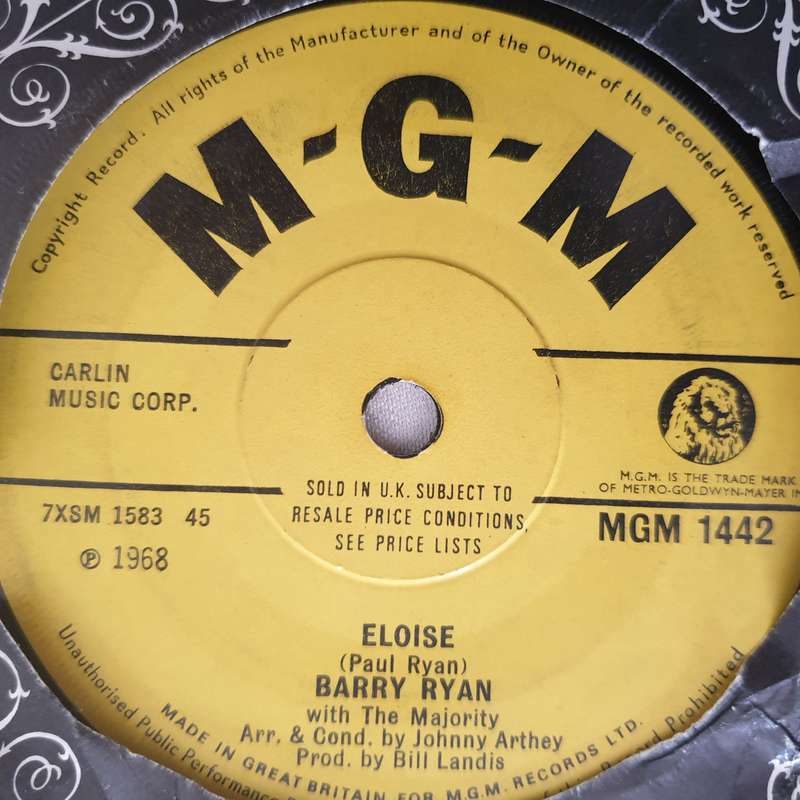 Barry Ryan  Eloise - Vinyl 7" Record - Very-Good+ Quality (VG+)