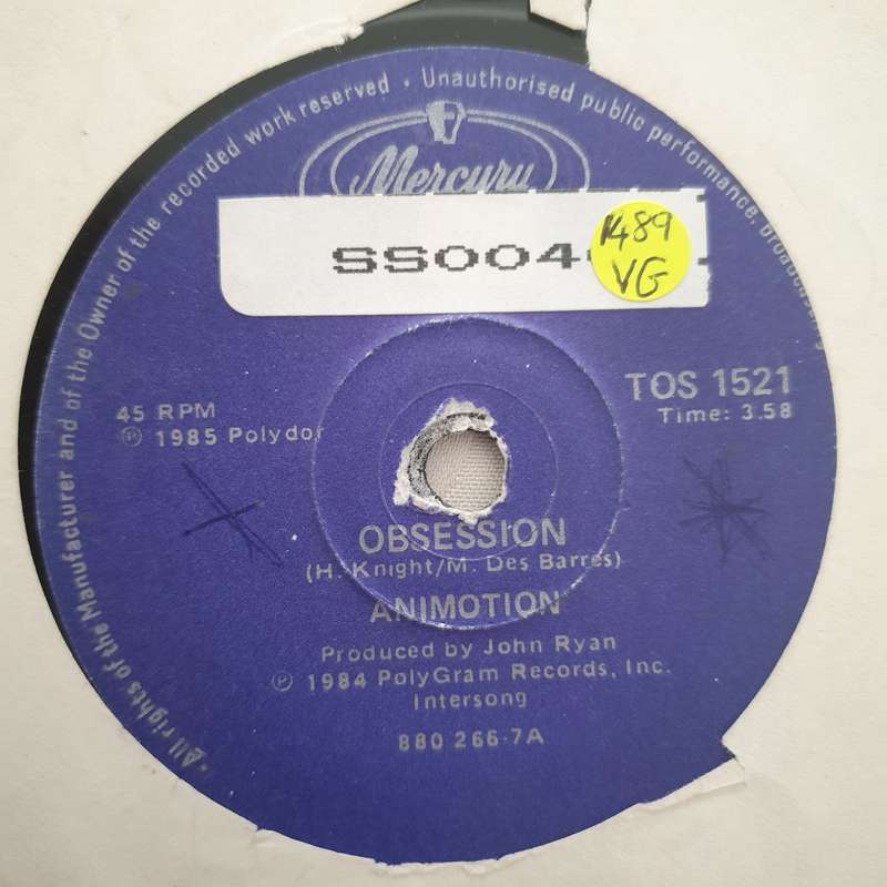 Animotion  Obsession - Vinyl 7" Record - Opened  - Very-Good Quality (VG)