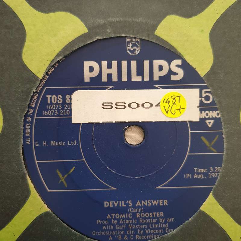 Atomic Rooster  Devil's Answer / The Rock - Vinyl 7" Record - Very-Good+ Quality (VG+)