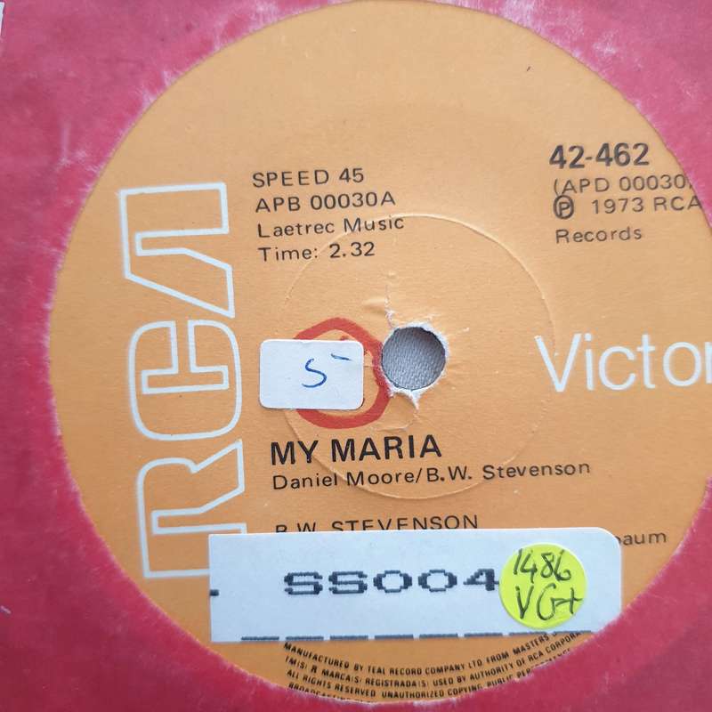 B.W. Stevenson  My Maria - Vinyl 7" Record - Very-Good+ Quality (VG+)